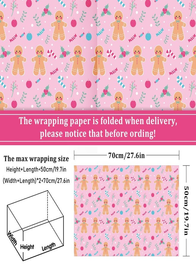 وولاين ورق تغليف هدايا عيد الميلاد من والين، ١٢ ورقة، وردي اللون - ليس لفة - ورق تغليف هدايا بتصميمات خبز الزنجبيل، كسارة البندق، وعصا الحلوى، مقاس ١٩.٧ × ٢٧.٦ بوصة مطوي بشكل مسطح، مثالي لتزيين حفلات أعياد الميلاد الشتوية، وحفلات استقبال المولود الجديد. - Image 2